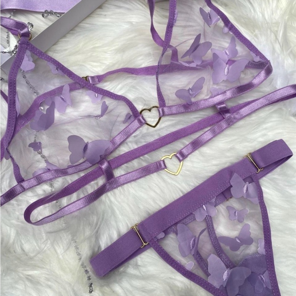 Purple Butterfly Lace Lingerie Set